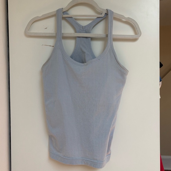 lululemon athletica Tops - Lululemon Light Blue Ribbed Tank Top Race Length Racerback